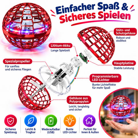 Flynova Pro Bola voladora con mando a distancia, pelota flotante de mano (rojo)