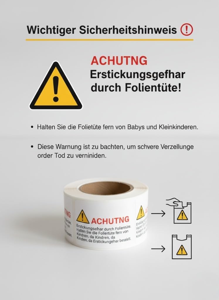 Wichtiger Sicherheitshinweis
ACHUTNG
Erstickungsgefhar durch Folientüte!
!