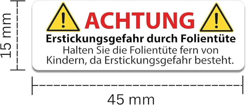 Warnaufkleber gegen Erstickungsgefahr – 45 mm x 15 mm, selbstklebend
