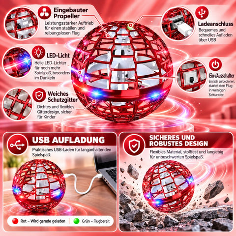 Flynova Pro Bola voladora con mando a distancia, pelota flotante de mano (rojo)