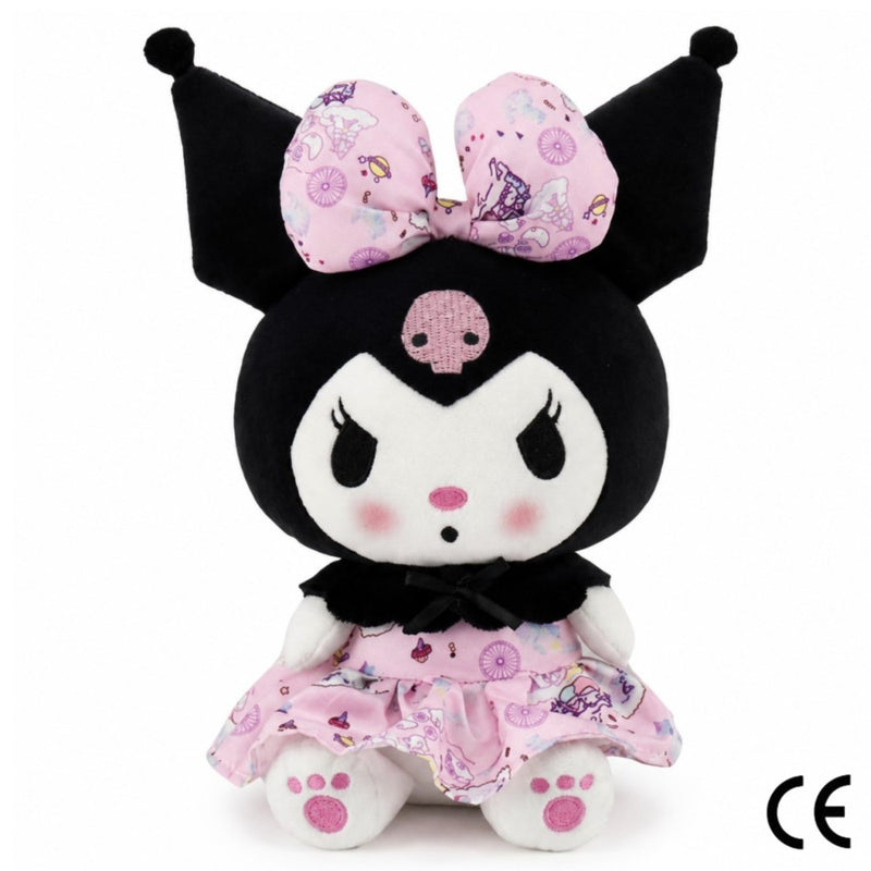 Peluche de Kuromi Sanrio con lazo rosa de 23 cm
