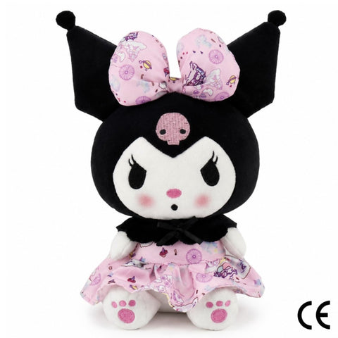 Peluche de Kuromi Sanrio con lazo rosa de 23 cm