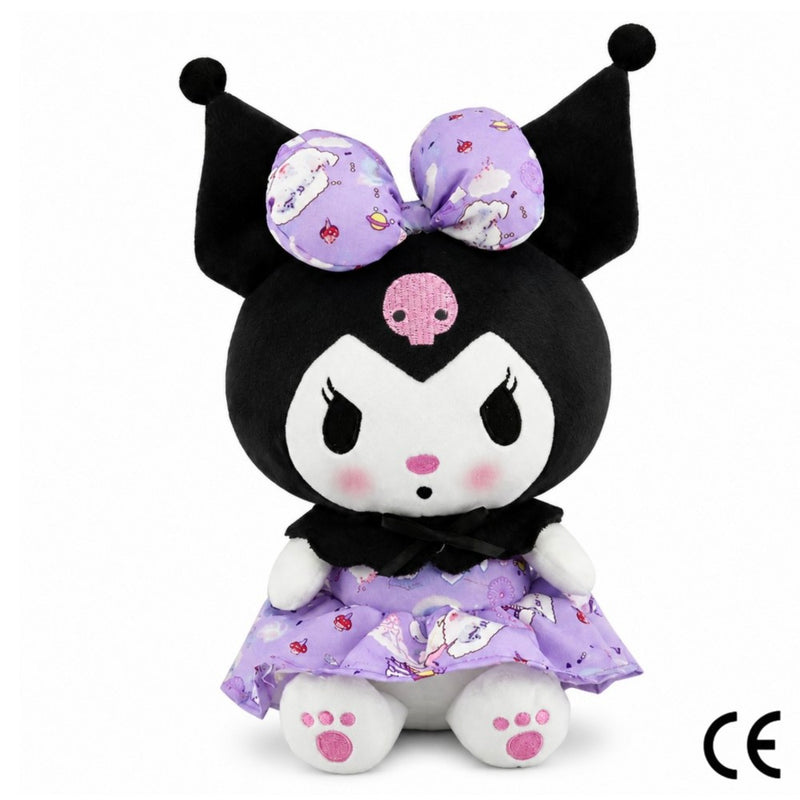 Peluche de Kuromi de Sanrio de 23 cm con lazo morado