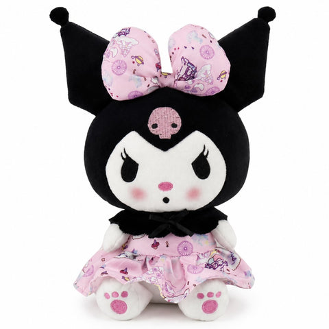 Peluche de Kuromi Sanrio con lazo rosa de 23 cm