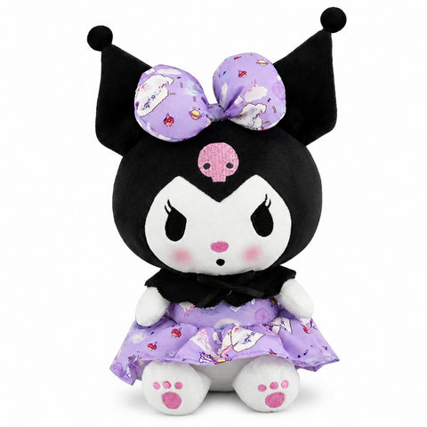 Peluche de Kuromi de Sanrio de 23 cm con lazo morado