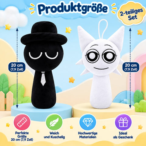 Sprunki Plüschtier (Schwarz-Weiß-Set, 2er-Pack)