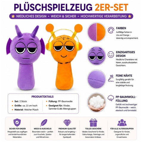 Sprunki Plüschtier (Lila-Orange Set 2, 2er-Pack)