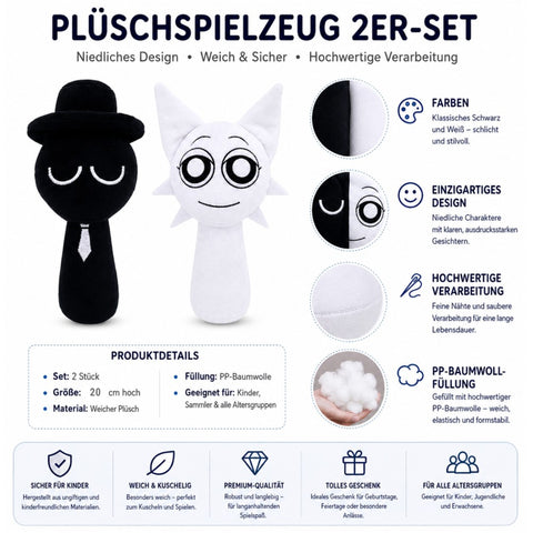 Sprunki Plüschtier (Schwarz-Weiß-Set, 2er-Pack)