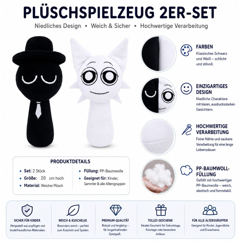 Sprunki Plüschtier (Schwarz-Weiß Set 6, 6er-Pack)