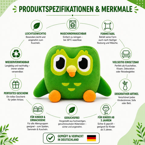 Duolingo Grüne Eule Plüschtier