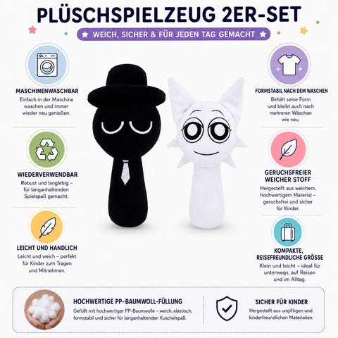 Sprunki Plüschtier (Schwarz-Weiß-Set, 2er-Pack)