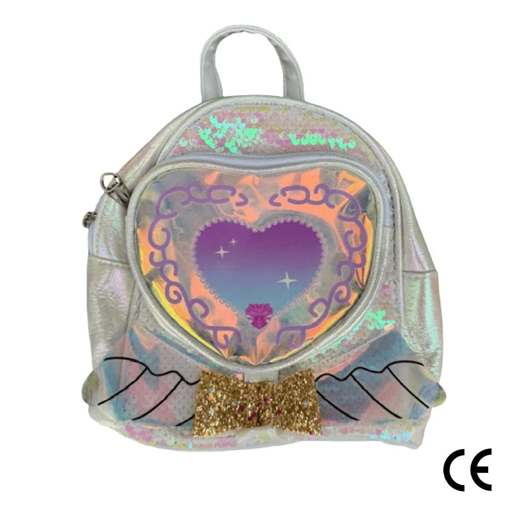 Shiny Heart Kindergarten Backpack Silver