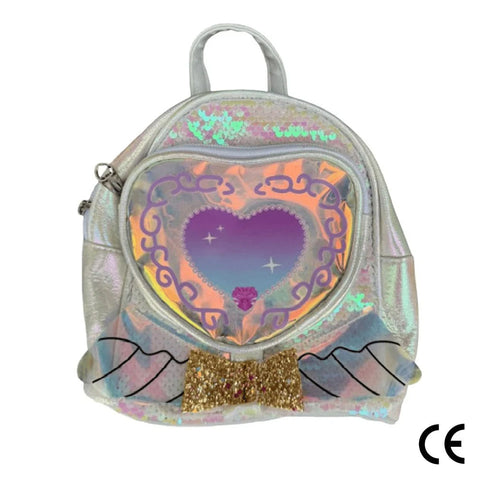 Shiny Heart Kindergarten Backpack Silver