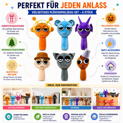 Sprunki Plüschtier (Mehrfarbig Set 6, 6er-Pack)
