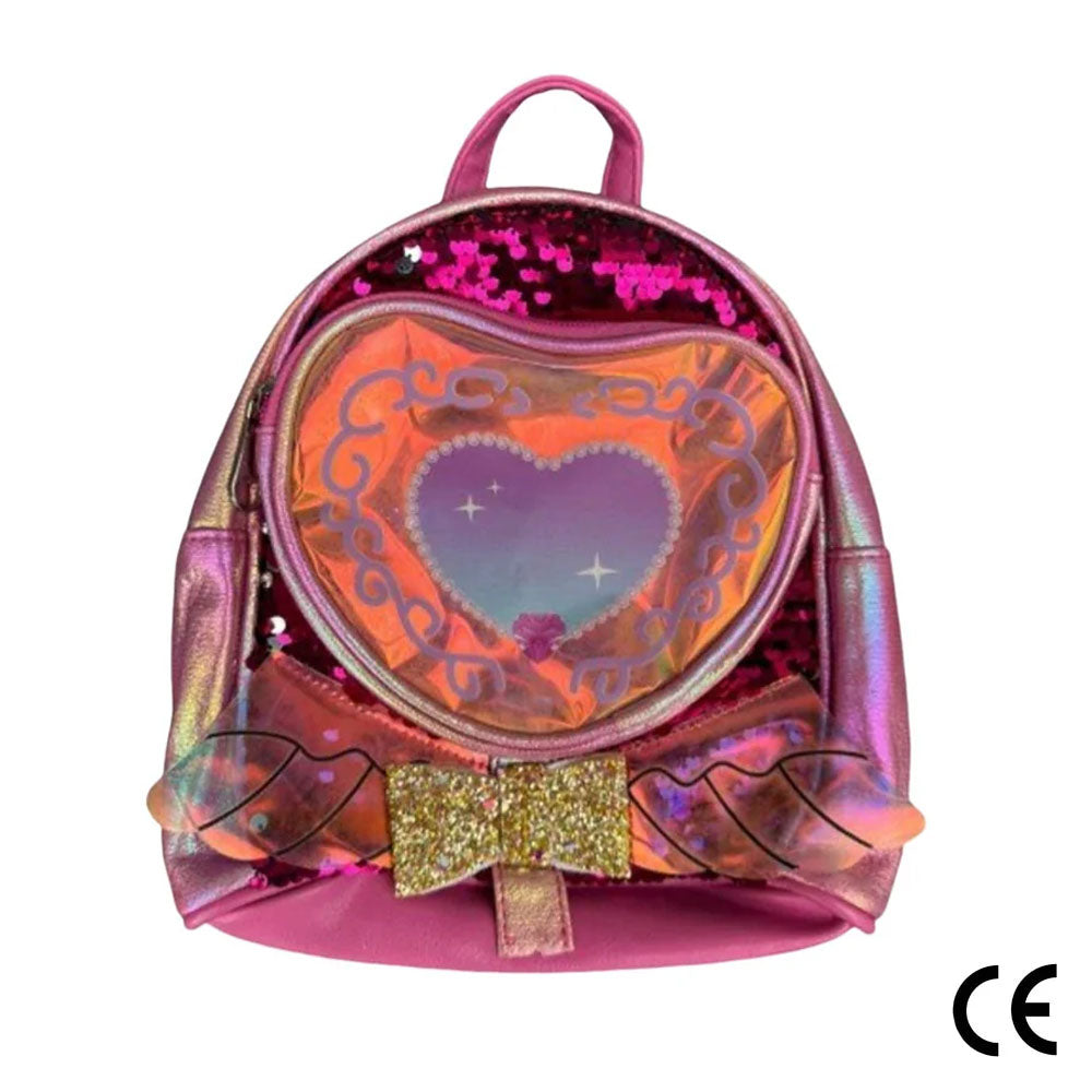 Glänzendes Herz Kindergarten Rucksack (Rosa)