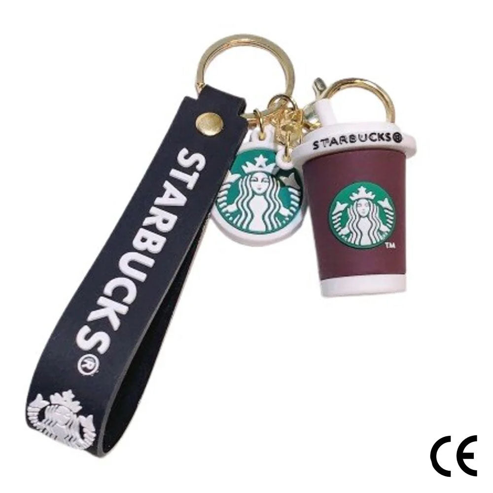 Starbucks Glass Rubber Keychain Brown Glass