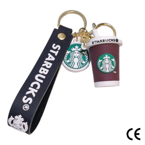 Starbucks Glass Rubber Keychain Brown Glass